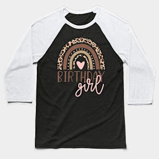 Birthday Girl Leopard Rainbow Birthday Party Family Baseball T-Shirt